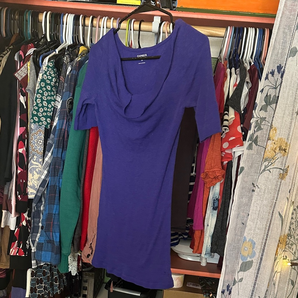Express Violet Cowl Neck Short Sleeve Dress